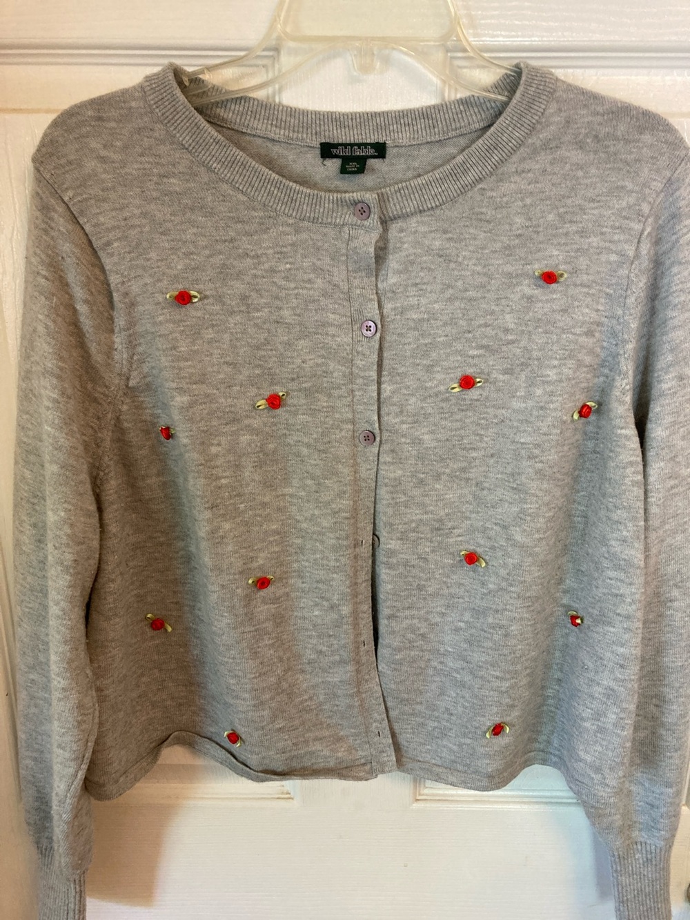 wild fable Gray Cardigan with Mini Red Roses